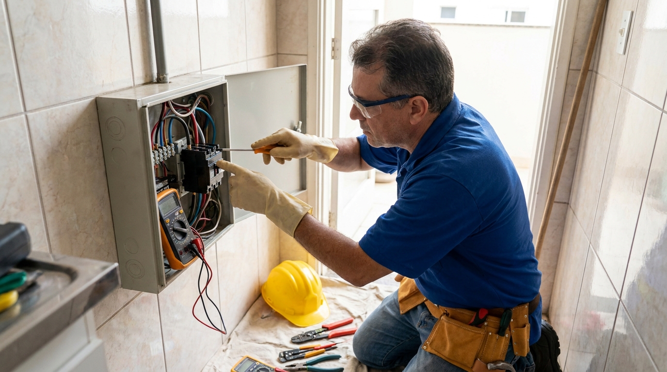 Eletricista instalando disjuntor em Campo Grande‑MS