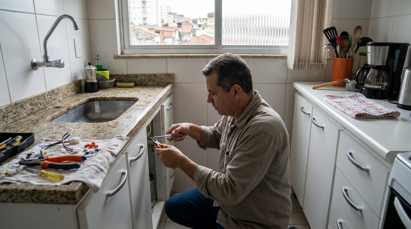 Eletricista instalando torneira eletrica em Campo Grande‑MS