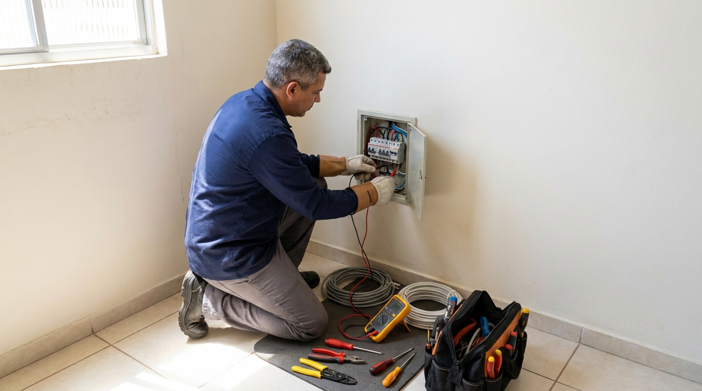 Eletricista realizando manutencao em Campo Grande‑MS